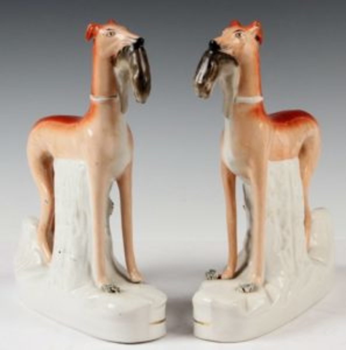 Pair 19th c. Staffordshire whippet dogs