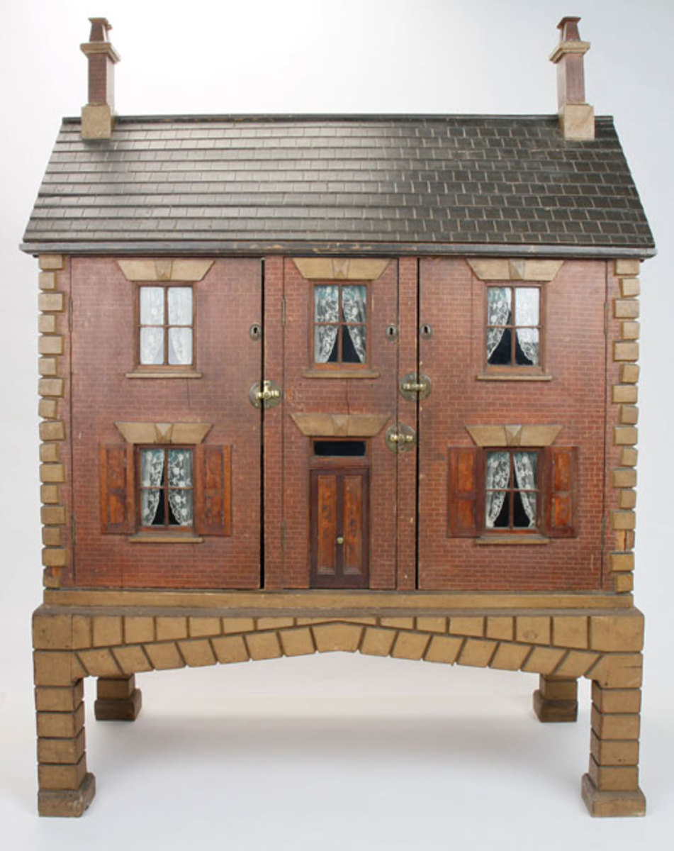 Antique British Dollhouse for Miniature Doll WONDERFUL G and J Lines Litho  Wood w/ Chandeliers - Manor House circa 1910