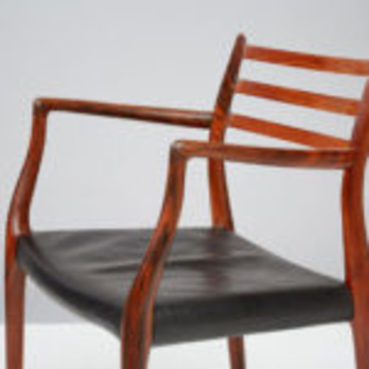 Rosewood “Model 62” armchair, restored with original, patinated black leather seat, Niels Moller for J.L. Moller Mobelfabrik, Denmark, 1962, 22” x 31.5” x 21.6”, $4,741. Courtesy Design Market, www.design-mkt.com