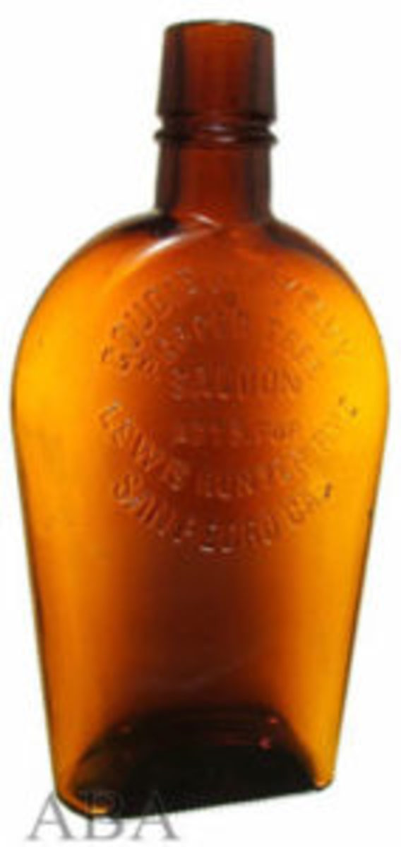 Western Coffin Flask, Half-Pint, Medium Amber, Goudie & McKelvy/Pepper Tree Saloon/Agts. For Lewis Hunter/Rye/ San Pedro, CAL., $1500-$1600
