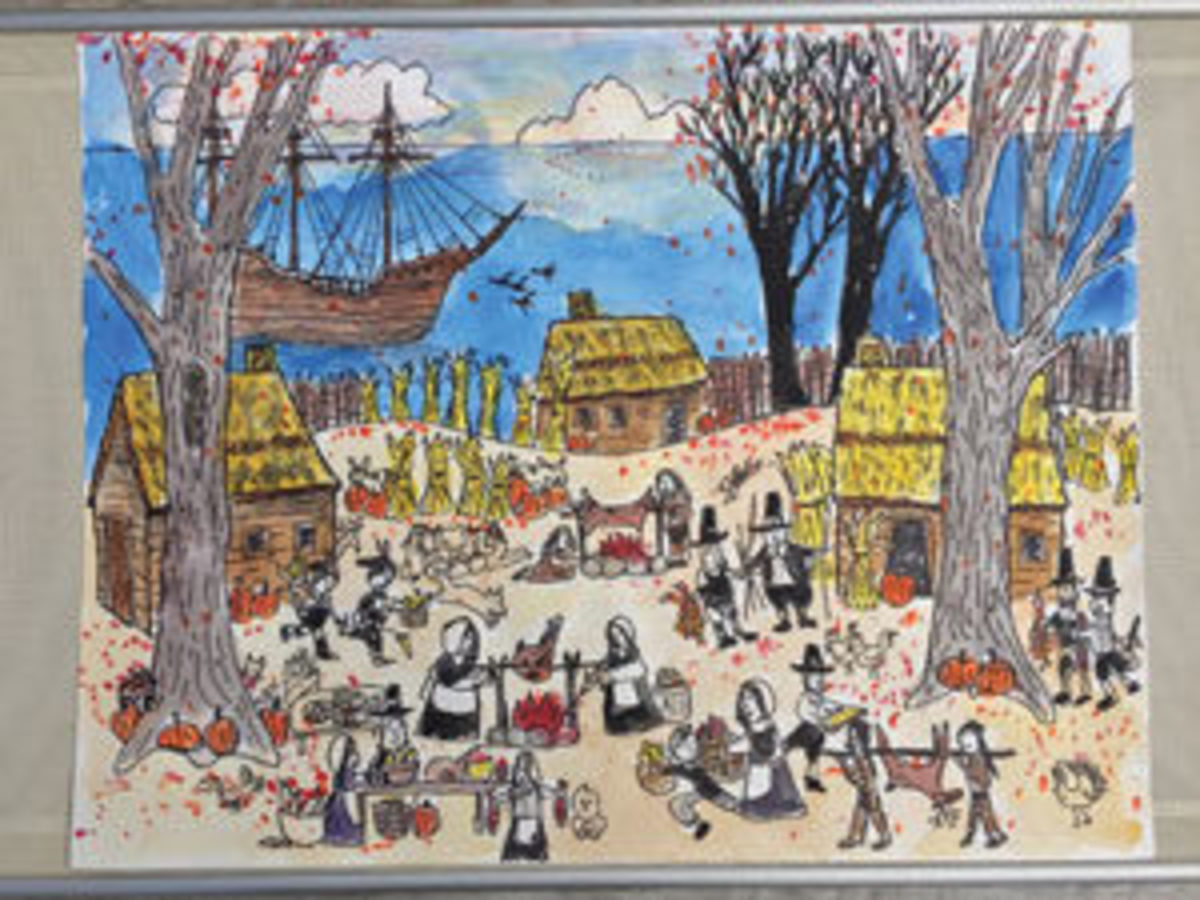  A charming original illustration by Denny depicts a Thanksgiving Day celebration. Courtesy of Tom Johnson