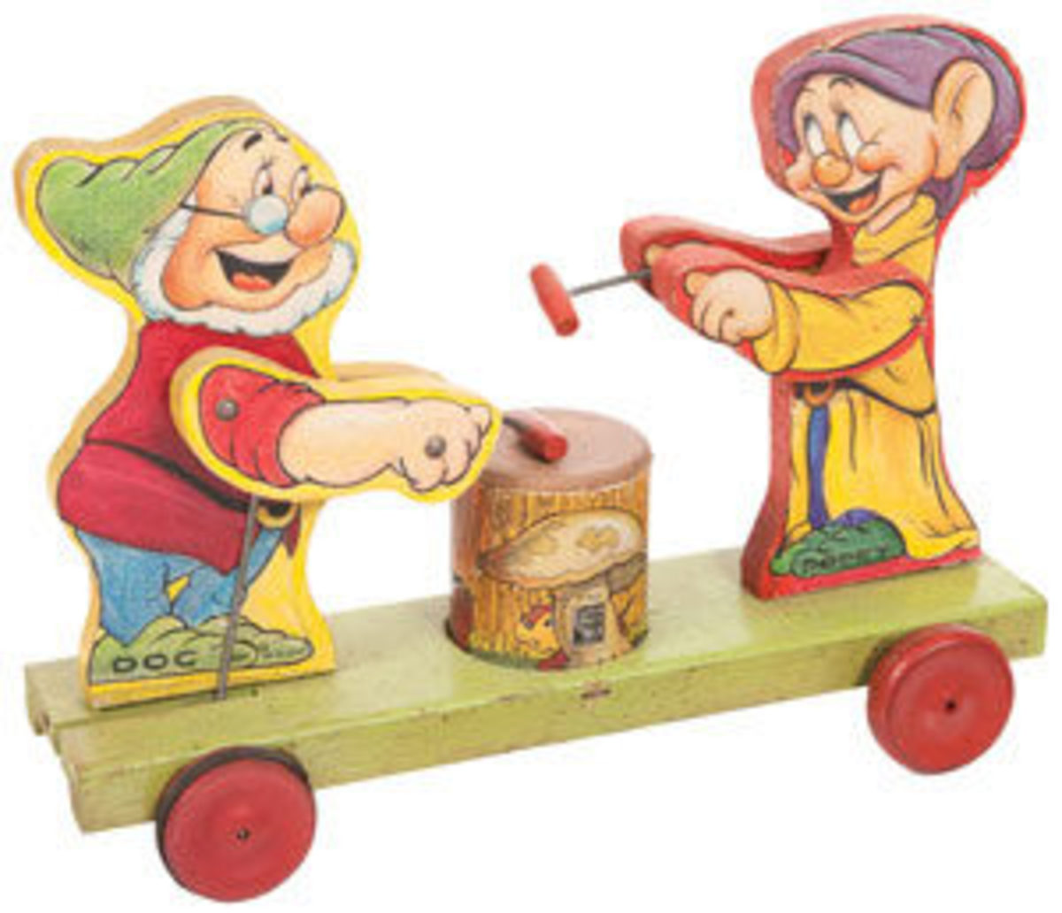  Snow White Doc and Dopey wooden pull/push toy, Fisher Price, 1937. Image courtesy of Heritage Auctions