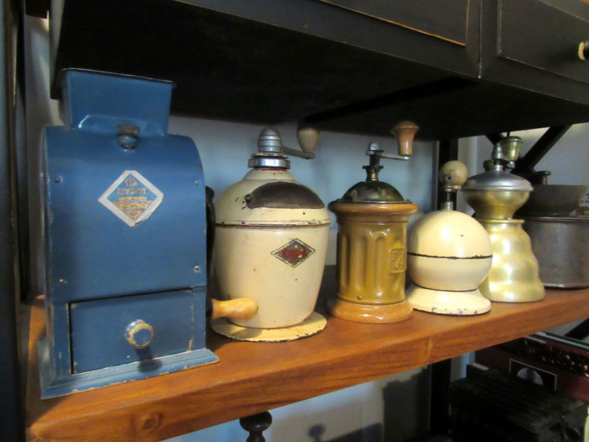 A variety of coffee grinders from the U.S., Germany, Italy, France and Sweden.