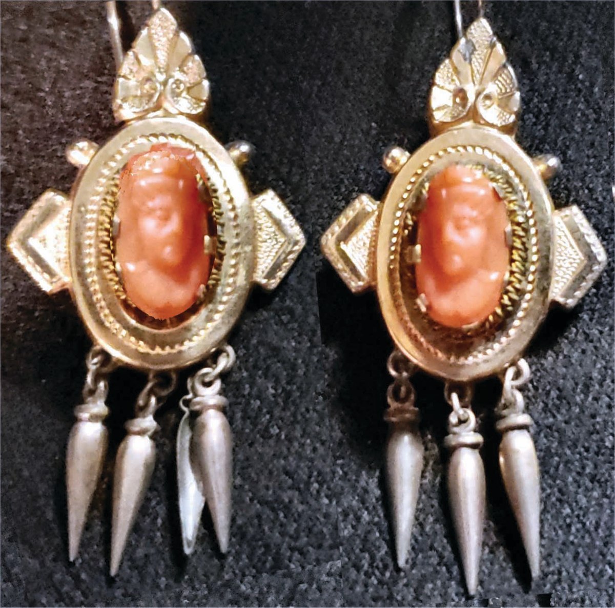 Coral cameo earrings