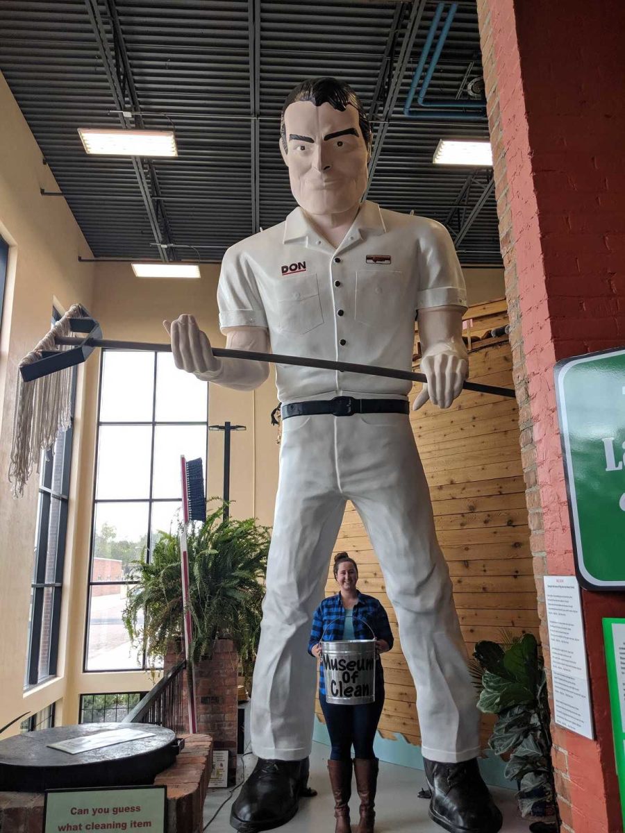 The world's largest janitor greets visitors at the Museum of Clean in Pocatello, Idaho.