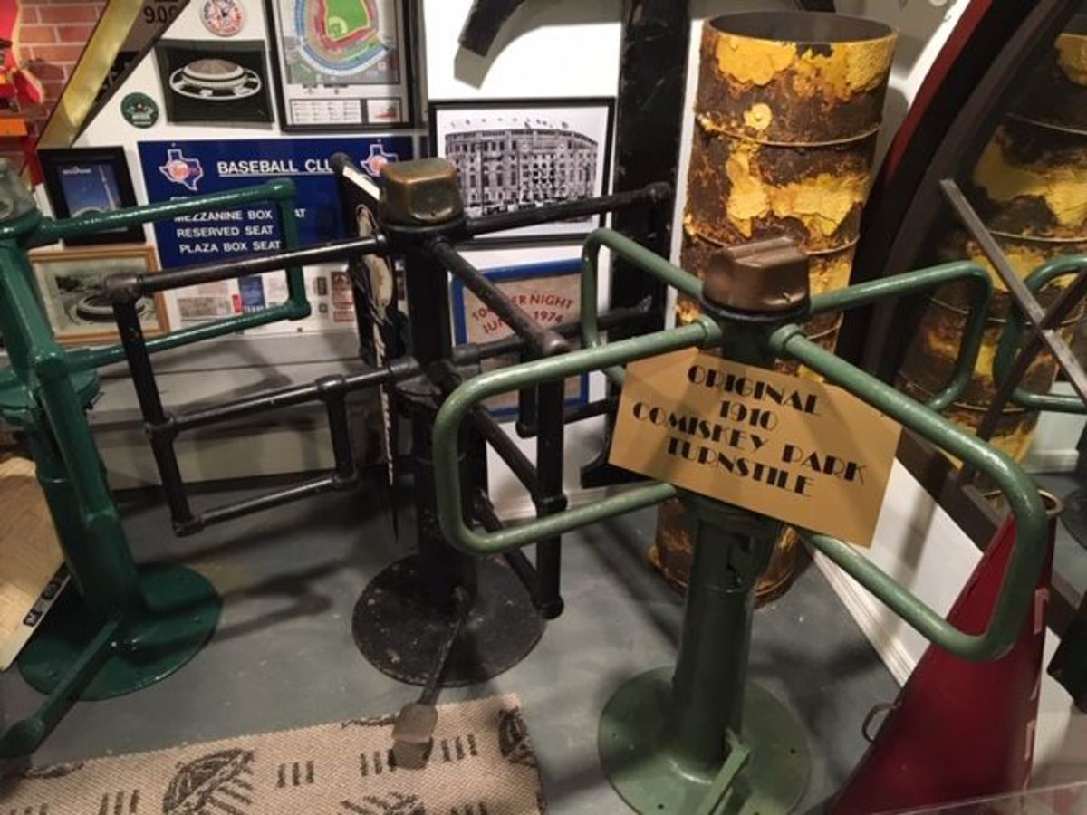 A 1910 Chicago Comiskey Park turnstile is one of seven Richie has in his collection.