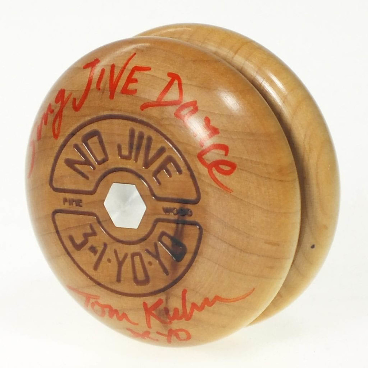 A Tom Kuhn-signed No Jive 3 in 1 in the museum’s collection. This iconic wooden yo-yo was the inspiration for Big Yo.