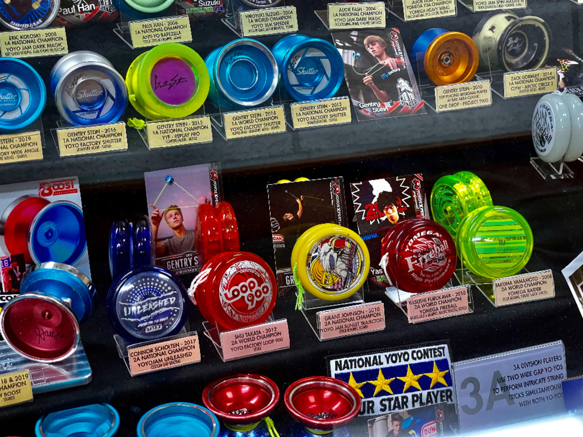 Some of the yo-yos used by contest winners.