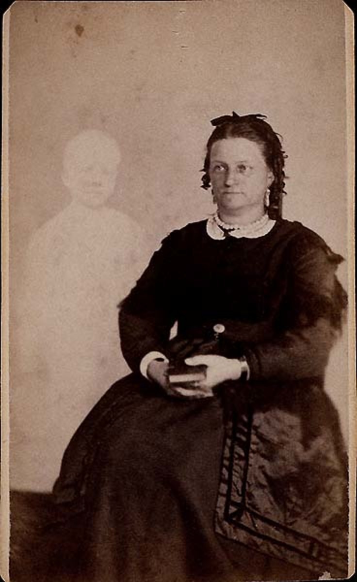 William Mumler's photo of a client named Mrs. French with a child "ghost."