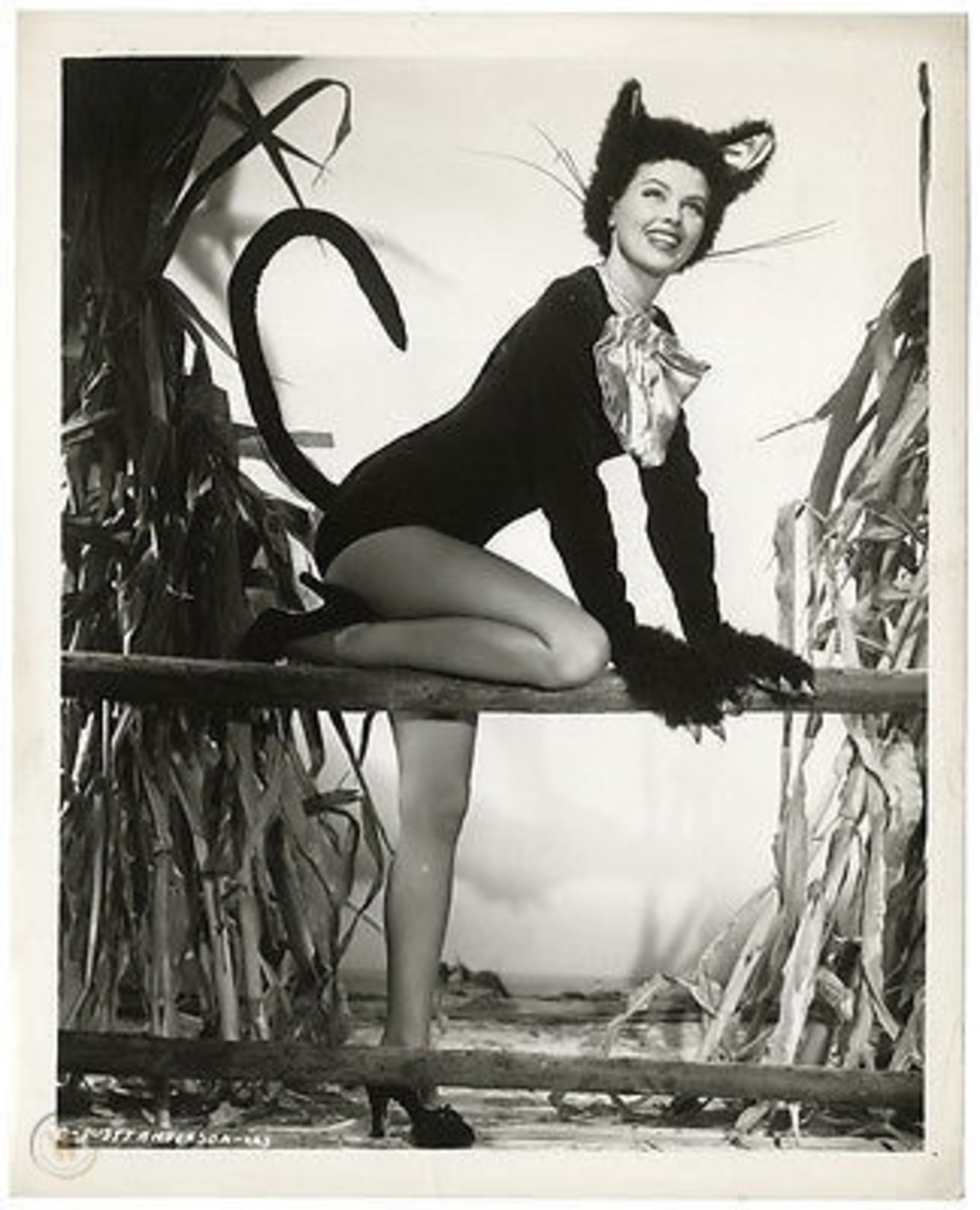Actress and World War II pinup girl Dusty Anderson dresses the part of a mischievous feline in this 1940s' photo.