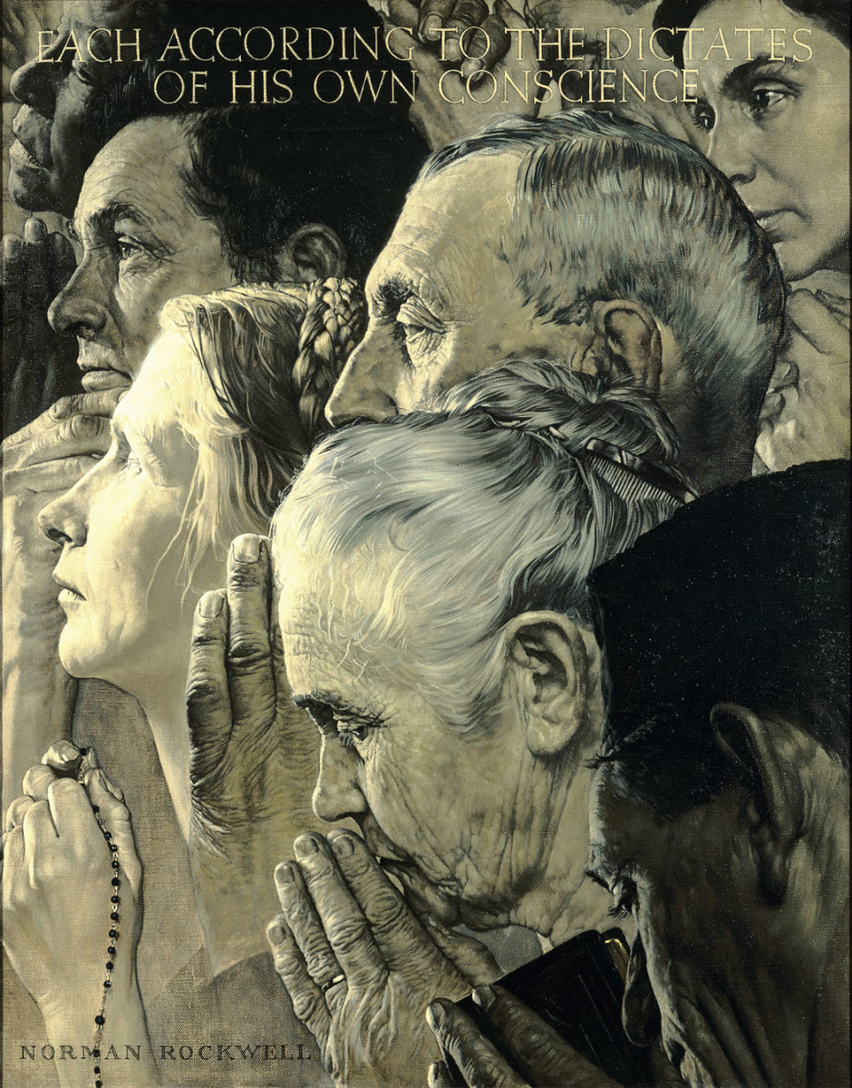 Norman Rockwell FREEDOM OF WORSHIP Image courtesy Norman Rockwell Museum.