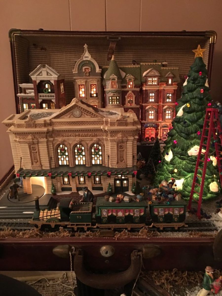Another of Brandon Taylor's Christmas village displays featuring a toy train.