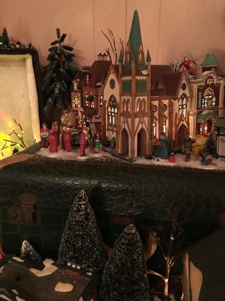 Another festive holiday display Brandon Taylor has set up of his Department 56 village collection.