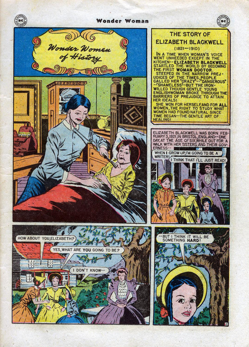 A panel from Wonder Women in History No. 19 telling Elizabeth Blackwell’s story.