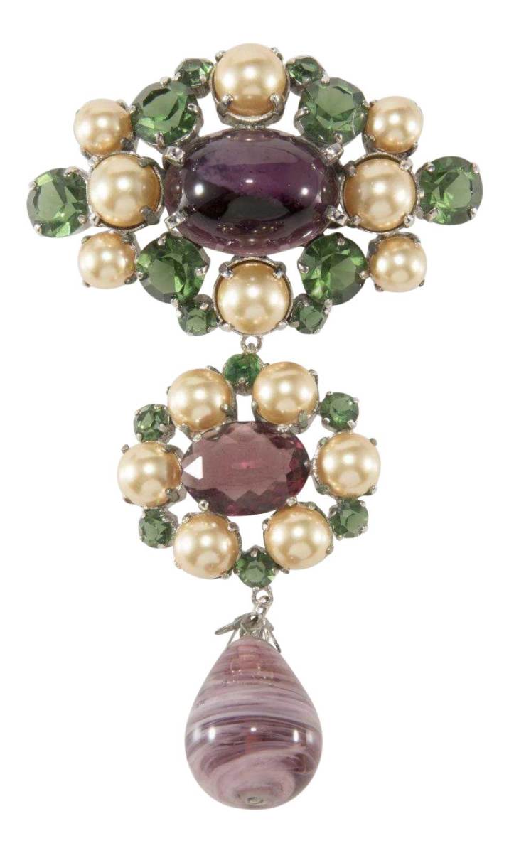 Dior glass cabochon and faux pearl brooch