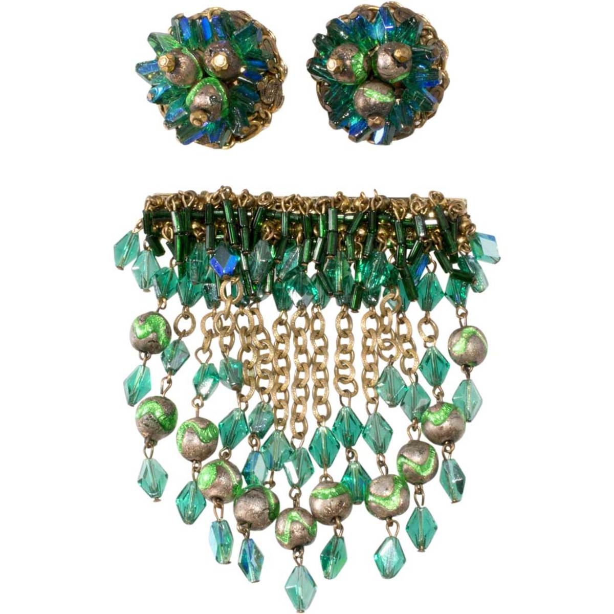 Hobé art glass bead brooch and earrings set