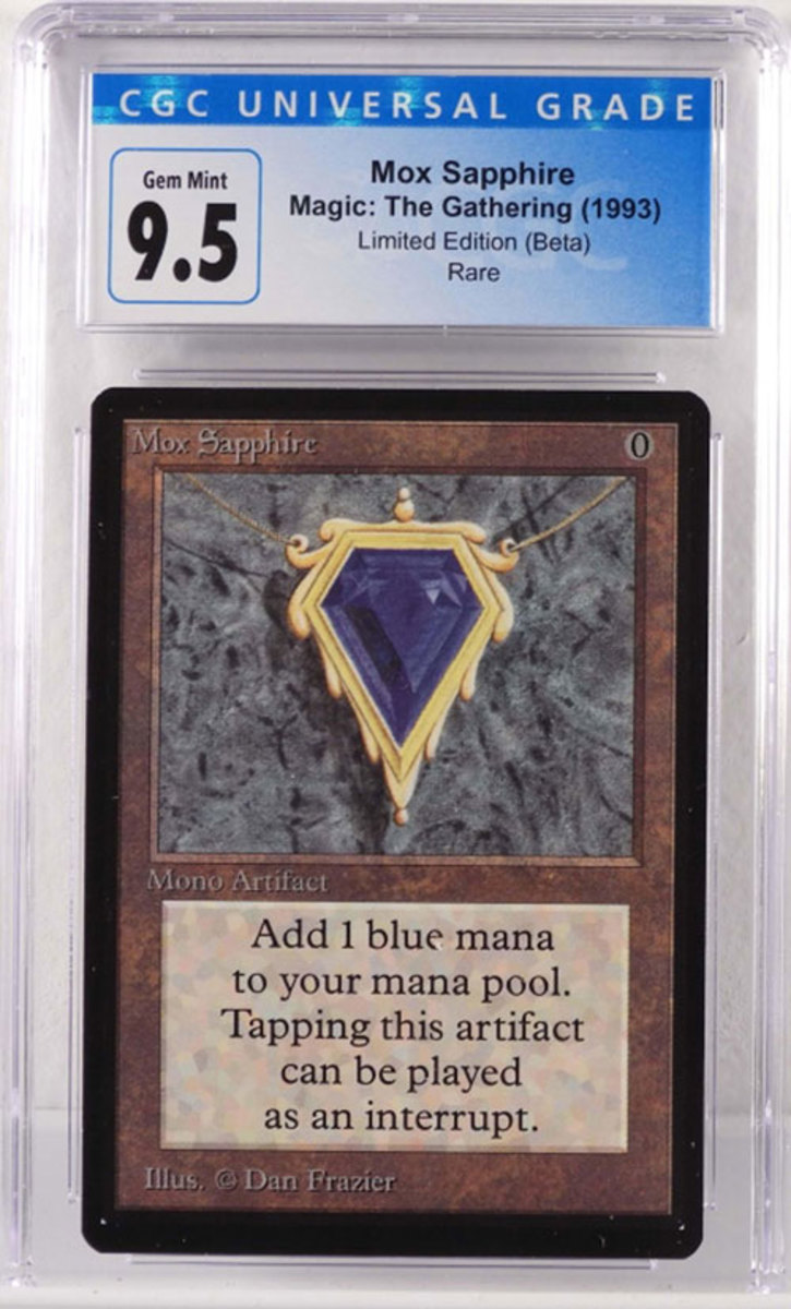 Magic: The Gathering Beta Mox Sapphire trading card, graded CGC 9.5 Gem Mint; estimate: $10,000-$20,000.