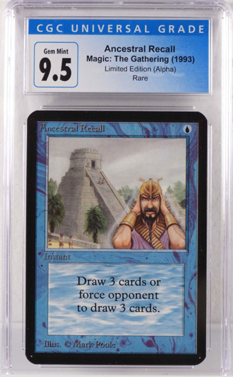 Magic: The Gathering Alpha Ancestral Recall card, graded CGC 9.5 Gem Mint, another Holy Grail card on most every collector's wish list; estimate: $20,000-$30,000.