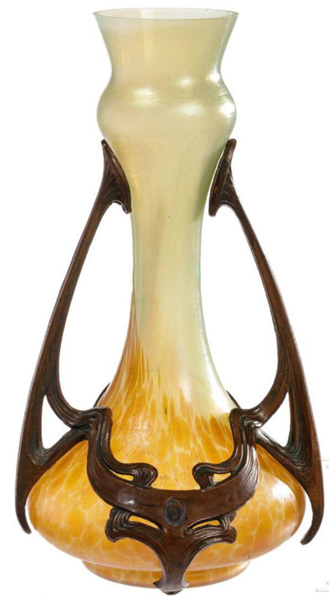 Art Nouveau has moved up the charts in the age 60-80 group.  A Bohemian Art Nouveau metal-mounted glass vase, Pallme-König, circa 1900-1905; $593.