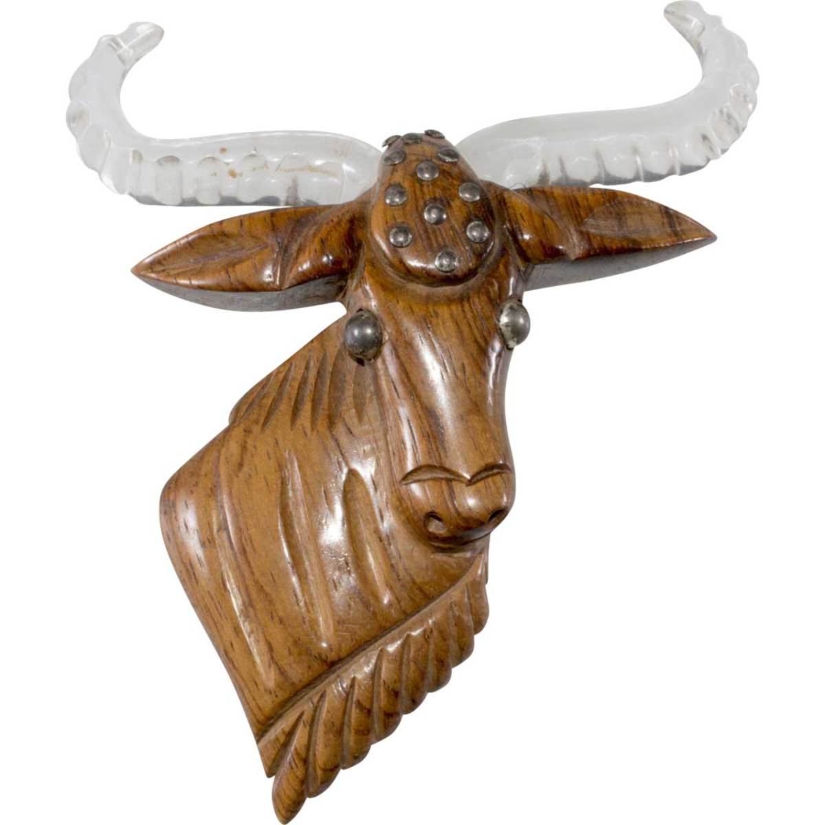 Longhorn brooch made  of wood and Lucite,  c. 1940.