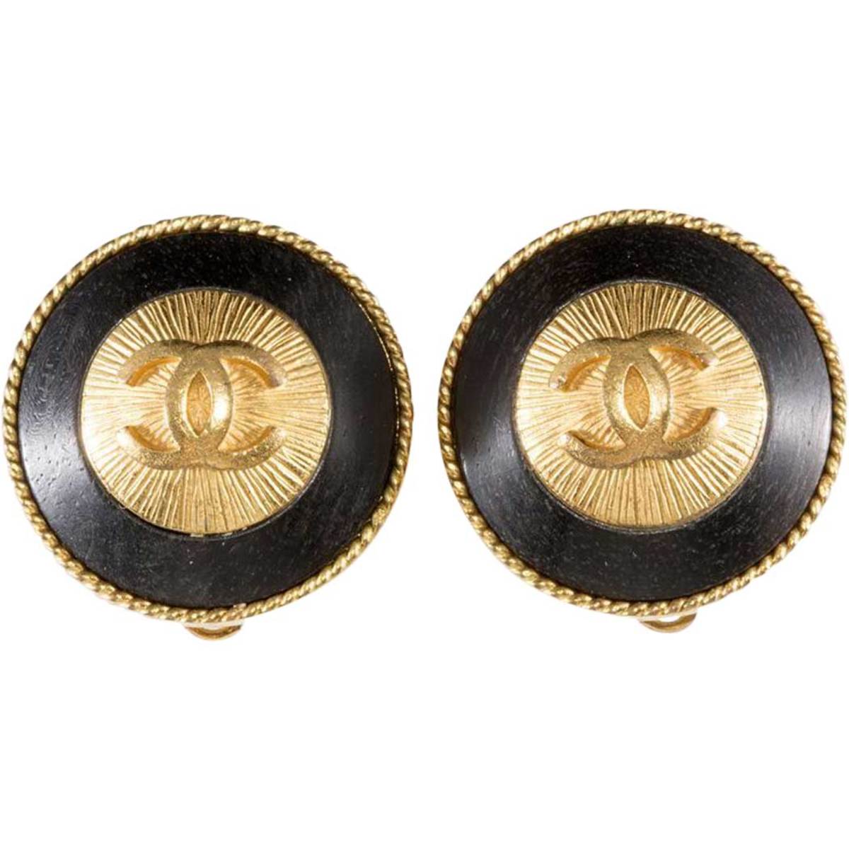 Chanel earrings with dark wood and gold-plated metal, 1993. Value: $300-$400.