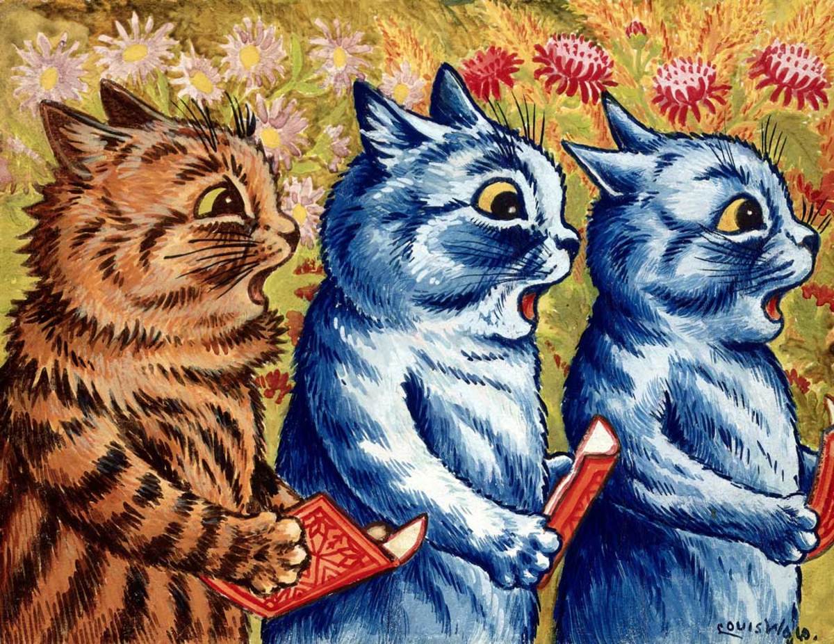 Three Cats Singing by Louis Wain, 1925.