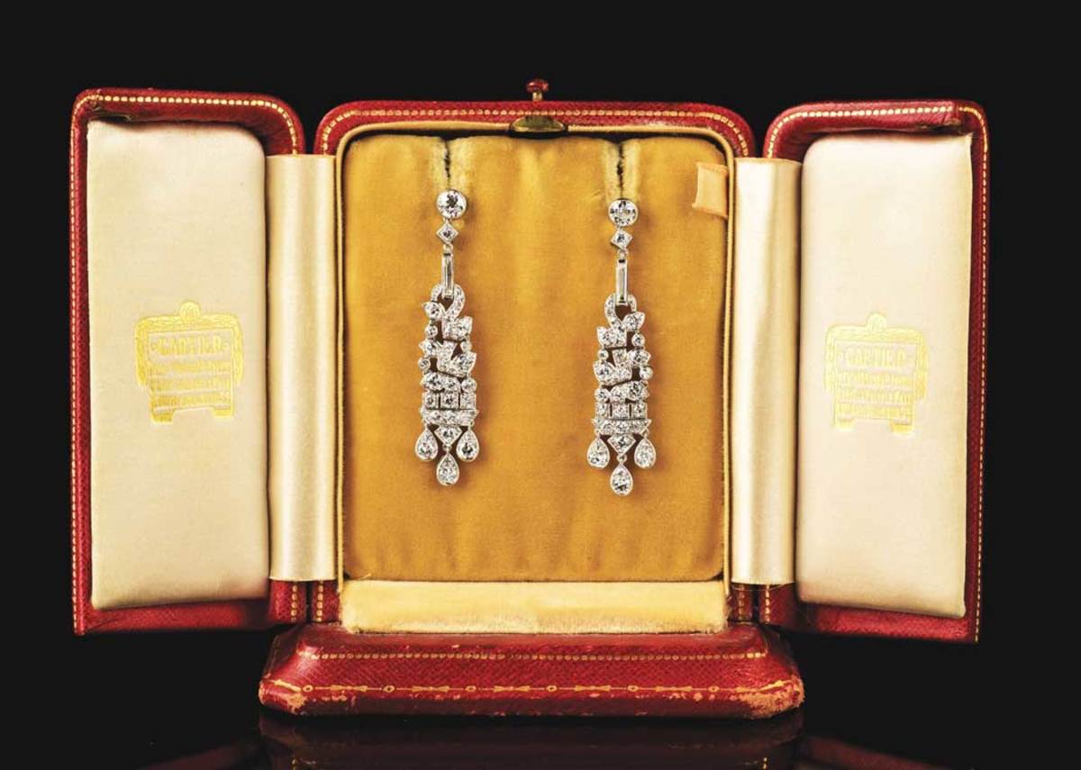 Cartier Art Deco platinum and diamond drop earrings