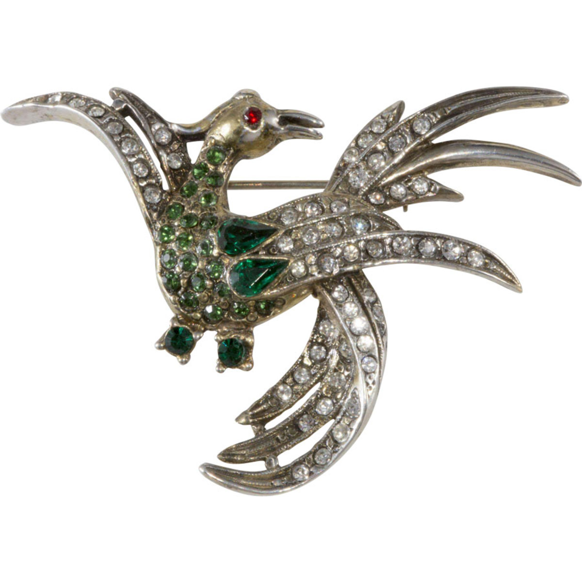 Schiaparelli sterling silver bird brooch, 1940s, $125-$175.
